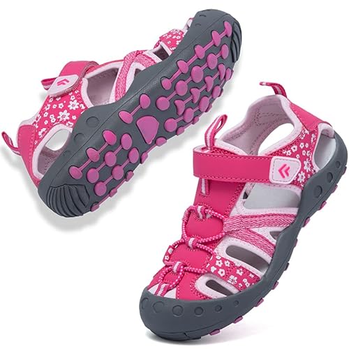 Csgkag Sandalen Jungen Mädchen Sport Outdoor Sandalen Geschlossene Sommer Beach Geschlossene Strandschuhe Trekkingsandalen,Rosa,EU23 von Csgkag