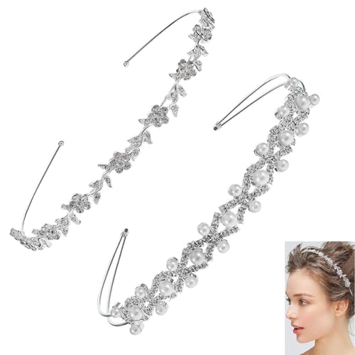 Csirnto 2 Stück Haarreif Braut Faux Perlen Strass Kopfband Braut Hochzeit Haarreif Hochzeit Haarband Silber Haarschmuck Braut Haarschmuck Haarreif Silber Haarschmuck Hochzeit Haarband Hochzeit von Csirnto