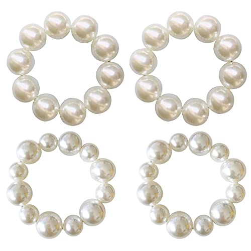 Csirnto Haargummi Damen 4 Stück Haargummis Spiralen mit Perlhaar Elastisches Haarseil Perlen Scrunchie Kunstperle Perlen Haarband Seil Frauen Haarschmuck Pferdeschwanz Halter Stirnbänder von Csirnto