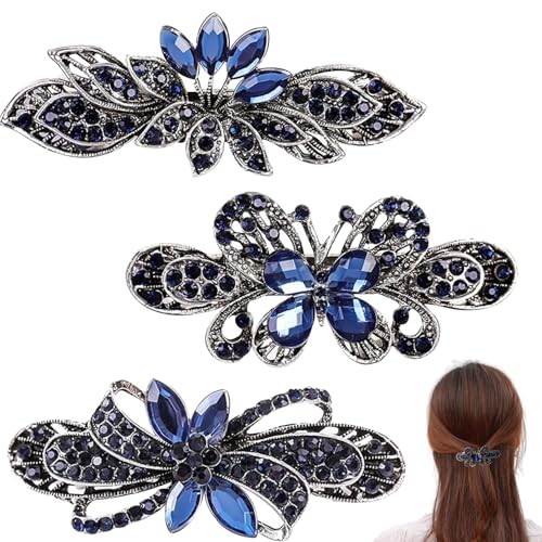 Csirnto Haarspangen für Dame 3 Stück Haarspange mit Kristallblume Schmetterling Muster Retro Kristall Strass Haarspangen für Haarschmuck Damen von Csirnto