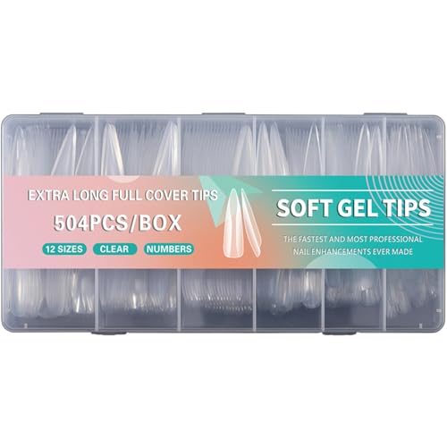504 x Extra lange Vollabdeckungstippen Acrylspitzen falsche Nägel weiche Gelspitzen klare Spitzen zum Aufdrücken für Frauen von Csnbfiop