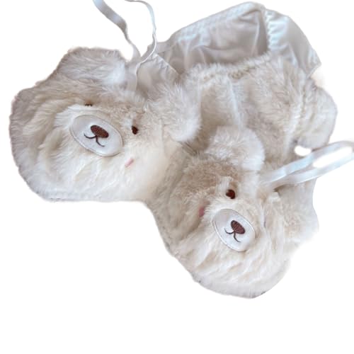 Csnbfiop Damen Sweet Bear 2-teiliges Plüsch Und Höschen Set Pelzig Kabellos Verstellbarer Riemen Bralette Unterwäsche Cosplay Anime Dessous von Csnbfiop
