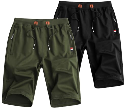 Csqtongan Herren Kurze Hose Sommer Sporthose Sport Shorts Baumwolle Running Shorts Stretch Sweat Shorts für Herren (Schwarz+Armeegrün) XXL von Csqtongan