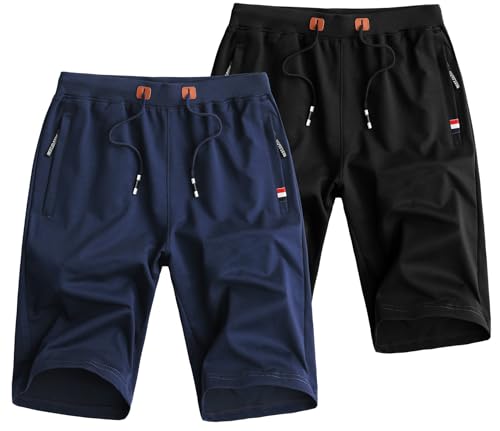 Csqtongan Herren Kurze Hose Sommer Sporthose Sport Shorts Baumwolle Running Shorts Stretch Sweat Shorts für Herren (Schwarz+Dunkelblau) XXL von Csqtongan
