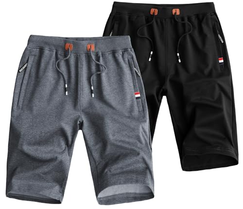 Csqtongan Herren Kurze Hose Sommer Sporthose Sport Shorts Baumwolle Running Shorts Stretch Sweat Shorts für Herren (Schwarz+Dunkelgrau) XXL von Csqtongan