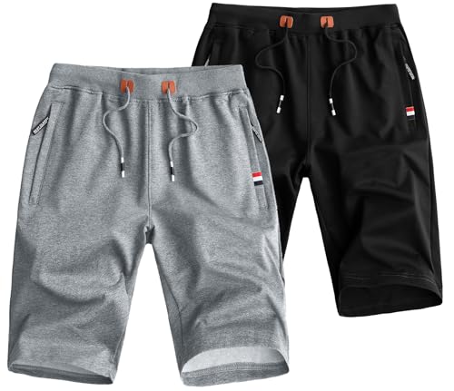 Csqtongan Herren Kurze Hose Sommer Sporthose Sport Shorts Baumwolle Running Shorts Stretch Sweat Shorts für Herren (Schwarz+Hellgrau) XXL von Csqtongan