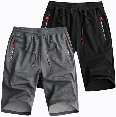 Csqtongan Herren Shorts Sommer Kurze Sporthose Sport Shorts Herren Baumwolle Kurze Hosen Running Sweat Shorts (Schwarz+Dunkelgrau) M von Csqtongan