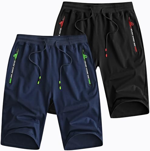 Csqtongan Herren Shorts Sommer Kurze Sporthose Sport Shorts Herren Baumwolle Kurze Hosen Stretch Running Sweat Shorts (Schwarz+Dunkelblau) M von Csqtongan
