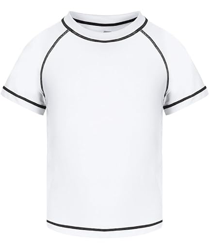 Csqtongan Jungen Schwimmshirt UV Shirt Schwimmen Top Badeshirt Kinder Kurze Ärmel Rash Guard Bademode Schnell Trocken T-Shirt Weiß L von Csqtongan