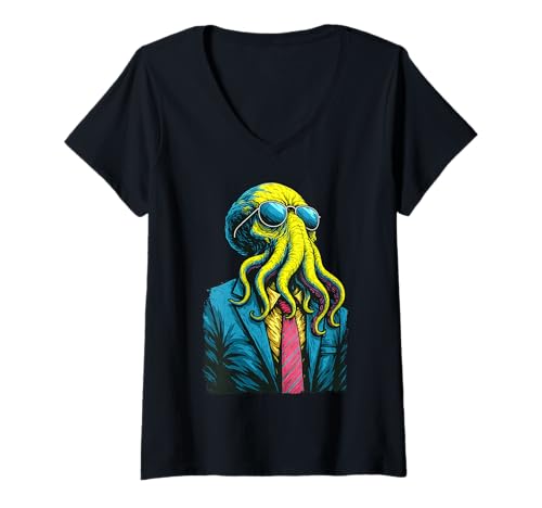 Damen Cthulhu Business Anzug Lovecraftian Cosmic Horror Streetwear T-Shirt mit V-Ausschnitt Damen Cthulhu Business Anzug Lovecraftian Cosmic Horror Streetwear T-Shirt mit V-Ausschnitt von Cthulhu Idol Miskatonic Horror Shop