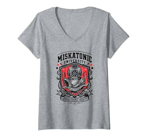 Damen Nautic Cthulhu der Miskatonic University Abyssal Science Society T-Shirt mit V-Ausschnitt Damen Nautic Cthulhu der Miskatonic University Abyssal Science Society T-Shirt mit V-Ausschnitt von Cthulhu Idol Miskatonic Horror Shop