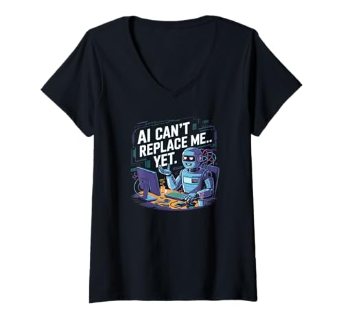 Damen AI Can't Replace Me Yet Funny Robot Tech Work Design T-Shirt mit V-Ausschnitt von Ctrl Alt Human