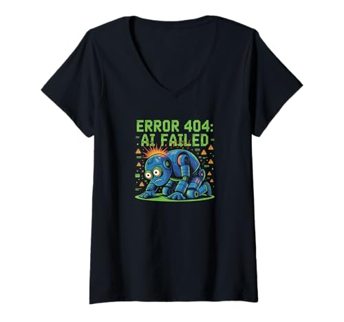 Damen AI Fail Bot - Error 404 Design - Funny Tech Glitch Grafik T-Shirt mit V-Ausschnitt von Ctrl Alt Human