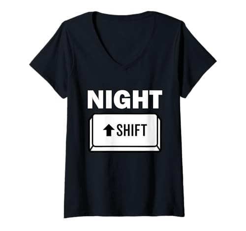 Damen Night Shift Key Lustiger PC-Programmierer Tech T-Shirt mit V-Ausschnitt von Ctrl Alt Humor