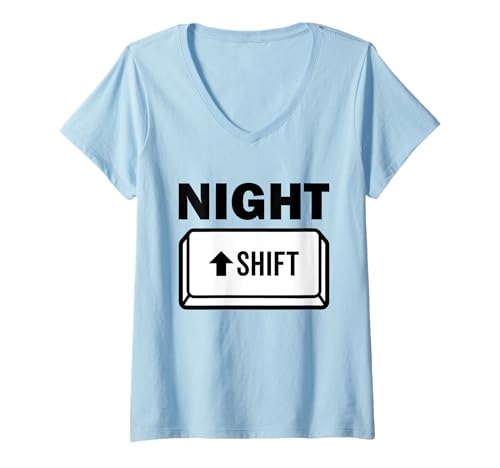 Damen Night Shift Key Lustiger PC-Programmierer Tech T-Shirt mit V-Ausschnitt von Ctrl Alt Humor