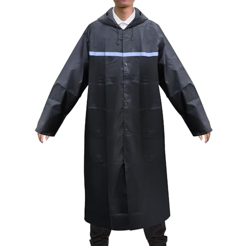 Ctrunit Wasserdicht Regenmantel Wiederverwendbarer, der Extra Lange Regenschutz mit Kordelzughauben/Reflexstreifen/Knopf/Reißverschluss (3XL,Schwarz) von Ctrunit