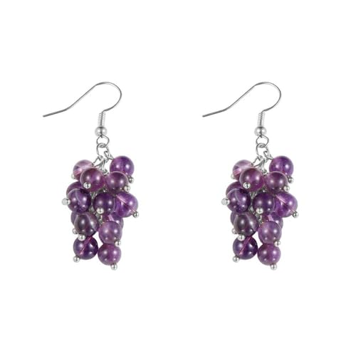 CuLtP Amethyst Tropfenohrringe Mit Perlenbesetztem Traubenanhänger, Baumelnde Silberne Hakenohrringe, Edelsteinohrringe, Kristall Reiki Balance Schmuck, Geschenk Für Mädchen, Mutter, Ehefrau von CuLtP