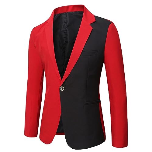 CuLtP Anzugjacken Für Herren,Leichter Herren Blazer, Patchwork, Kontrastfarbe, Slim Fit Jacke, Blazer Mit Einem Knopf, Strickjacke, Legerer Business Anzug, Sportmantel, Smoking Blazer, Rot, Xs von CuLtP