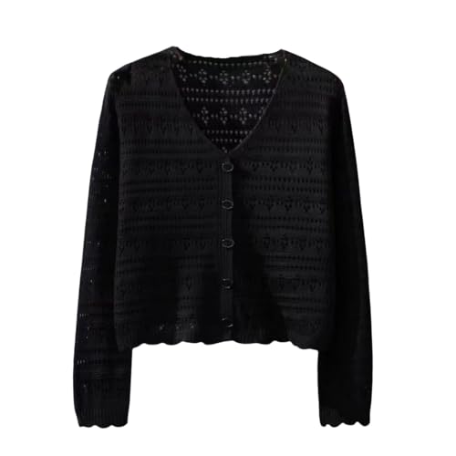 CuLtP Bolero Damen Festlich Damen Häkel Boleros Mit Hohlsaum V Ausschnitt Strickjacke Mit Knopfleiste Oberteile Sommer Kurz Eisseide Langärmelige Strickjacke Leichte Abendjacke Überwurf Mantel Sch von CuLtP
