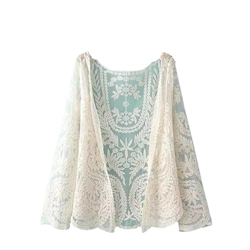 CuLtP Bolero Damen Spitzen Cardigans Für Damen Netz Stickerei Durchsichtige Strickjacke Sommer Boho Strand Cover Ups Häkel Spitzen Achselzucken Für Abendkleider Hochzeitsjacke Beige L von CuLtP