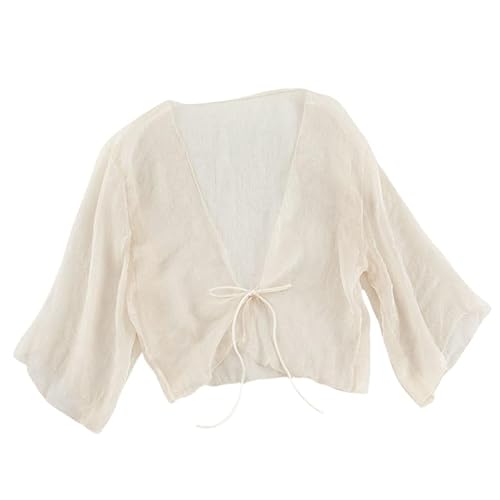 CuLtP Boleros für Damen Chiffon Achselzucken Für Damen. Sommerlicher Leichter Bolero Cardigan. Vorne Geschnürt. Elegante Abendjacken. Hochzeits Bolero Kleider. Cover Ups. Beige L von CuLtP