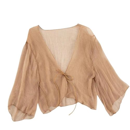 CuLtP Boleros für Damen Chiffon Achselzucken Für Damen. Sommerlicher Leichter Bolero Cardigan. Vorne Geschnürt. Elegante Abendjacken. Hochzeits Bolero Kleider. Cover Ups. Khaki M von CuLtP