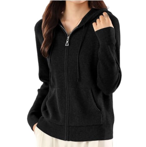 CuLtP Damen Strickjacke Mit Kapuze, Leichte Damen Strickjacke Mit Langen Ärmeln, Reißverschluss, Offener Vorderseite, Lässige Strickjacke Mit Taschen, Strickpullover Cardigan Abdeckungsjacke, Sch von CuLtP