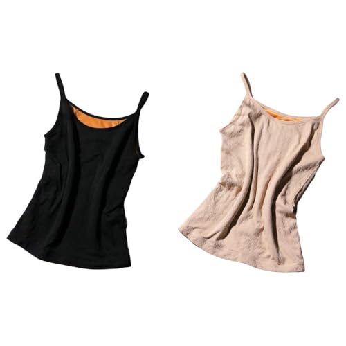 CuLtP Damen Thermo Unterhemd Ohne Ärmel, Mit Fleece Gefütterte Unterwäsche Für Den Winter, Warmes Tanktop, Aprikose Und Schwarz, S von CuLtP