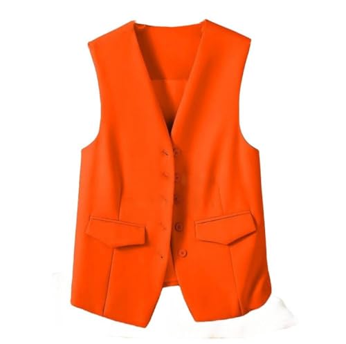 LSFYYDS Damen Weste, Ärmelloser Blazer, Elegante, Schmale Button Down Weste Für Arbeit Und Büro, Retro Party Weste, V Ausschnitt, Economy Anzugweste,Orange,XL von LSFYYDS