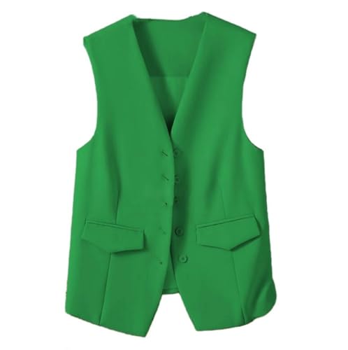 CuLtP Damen Weste, Ärmelloser Blazer, Elegante, Schmale Button Down Weste Für Arbeit Und Büro, Retro Partyweste, V Ausschnitt, Economy Anzugweste, Grün, 3Xl von CuLtP