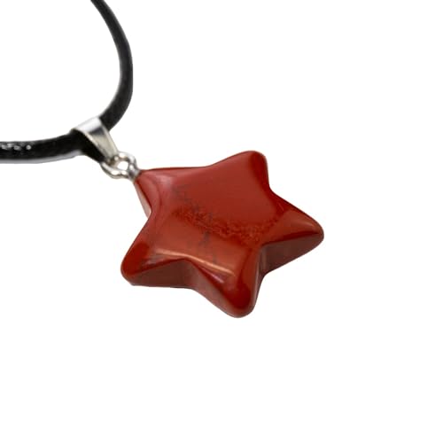CuLtP Halskette mit Natürlichem Rotem Jaspis-Kristall,Stern-Fünfeck-Edelstein-Anhänger,Reiki-Heilkristall-Halskette,Chakra-Schmuck,Geschenk für Frauen und Männer von CuLtP