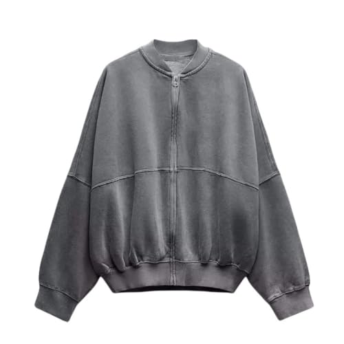 CuLtP Leichte, Übergroße Fliegerjacken Für Damen, Klassische, Lässige Damen Basic Bomberjacke, Baseballjacke Mit Reißverschluss, Outdoor Windbreaker Mantel Mit Taschen, Grau, L CuLtP Leichte, Übergroße Fliegerjacken Für Damen, Klassische, Lässige Damen Basic Bomberjacke, Baseballjacke Mit Reißverschluss, Outdoor Windbreaker Mantel Mit Taschen, Grau, L von CuLtP