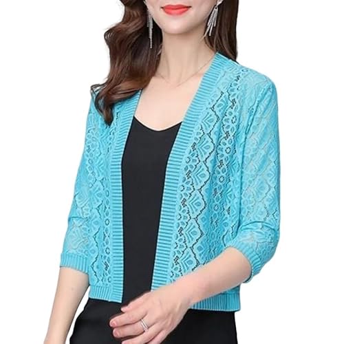CuLtP j?ckchen für Abendkleid Damen Bolero Cardigan Aus Spitze 3/4 Ärmel Häkel Bolero Strickjacke Sommer Cardigan Mit Blumenmuster Durchsichtiger Cardigan Aus Netzstoff 50Er Jahre Bolero Abendjack von CuLtP