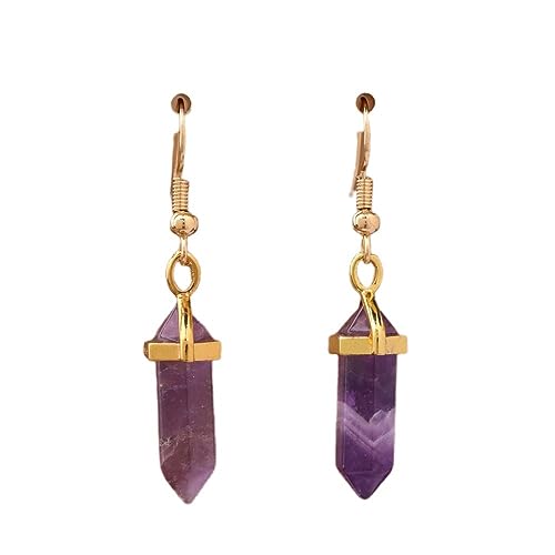 Edelstein Ohrschmuck,Elegante Amethyst-Tropfenohrringe Mit Spitzem Anhänger, Baumelnde Goldene Hakenohrringe, Edelsteinohrringe, Heilkristall-Schmuck, Geschenk Für Mädchen, Mutter Und Ehefrau von CuLtP