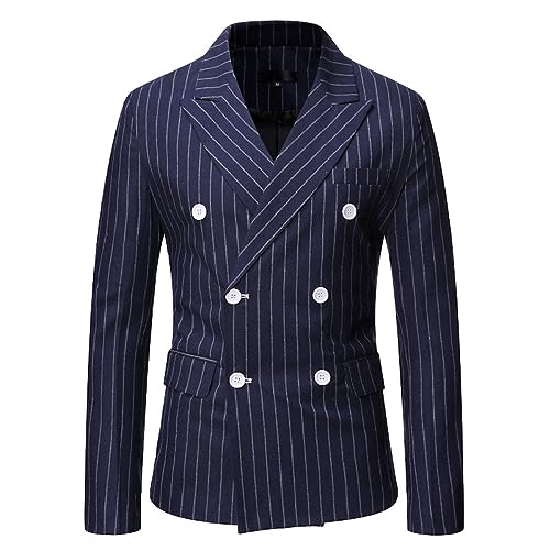 Herren Blazer Jackett,Leichter Herren Blazer, Slim Fit Jacke, Langärmlig, Zweireihig, Maßgeschneiderter Blazer, Streifen, Strickjacke, Lässig, Business, Eleganter Anzug, Sportmantel, Abendessen, von CuLtP