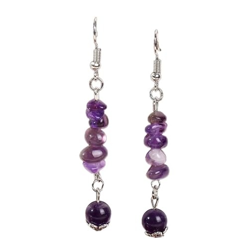 Stein Ohrringe,Boho-Tropfenohrringe Mit Amethyst, Trommelstein, Obsidian, Runde Perlen, Anhänger, Baumelnde Hakenohrringe, Kristallohrringe, Schmuck, Geschenk Für Mädchen, Mutter, Ehefrau von CuLtP