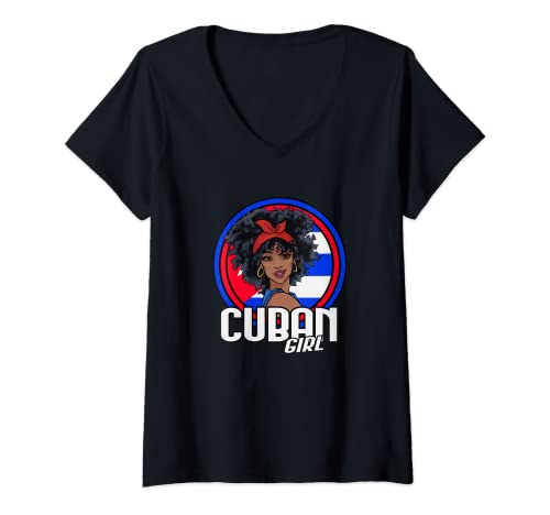 Damen Kubanisches Mädchen Kuba Flagge Cuba Geschenk T-Shirt mit V-Ausschnitt von Cuba Attire .