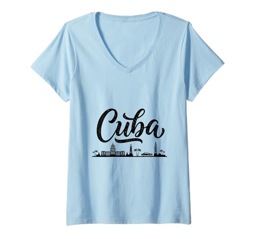 Damen Kuba Skyline Reise Urlaub Outfits T-Shirt mit V-Ausschnitt Damen Kuba Skyline Reise Urlaub Outfits T-Shirt mit V-Ausschnitt von Cuba Casual Clothes T-Shirts