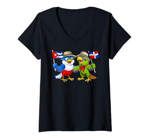 Damen Kuba Dominikanische Republik Flagge Stolzes kubanisches Erbe T-Shirt mit V-Ausschnitt von Cuba Flag Cuban Heritage