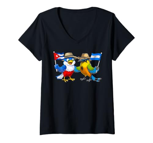 Damen Kuba El Salvador Flagge Stolzes kubanisches Erbe Salvadorian T-Shirt mit V-Ausschnitt Damen Kuba El Salvador Flagge Stolzes kubanisches Erbe Salvadorian T-Shirt mit V-Ausschnitt von Cuba Flag Cuban Heritage