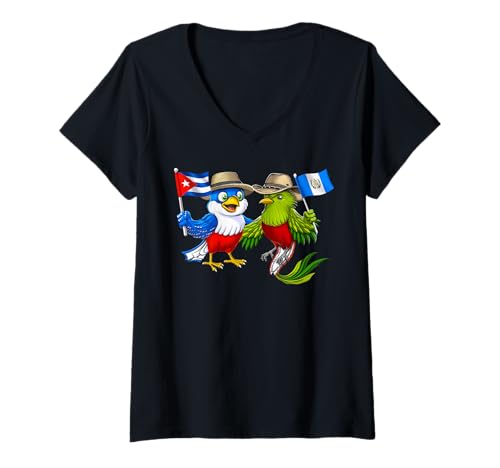 Damen Kuba Guatemala Flagge Stolzes guatemaltekisches Kubanische T-Shirt mit V-Ausschnitt Damen Kuba Guatemala Flagge Stolzes guatemaltekisches Kubanische T-Shirt mit V-Ausschnitt von Cuba Flag Cuban Heritage