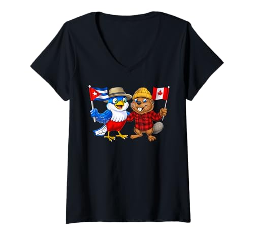 Damen Kuba Kanada Flagge Stolzes kubanisches Erbe Kanadische T-Shirt mit V-Ausschnitt Damen Kuba Kanada Flagge Stolzes kubanisches Erbe Kanadische T-Shirt mit V-Ausschnitt von Cuba Flag Cuban Heritage
