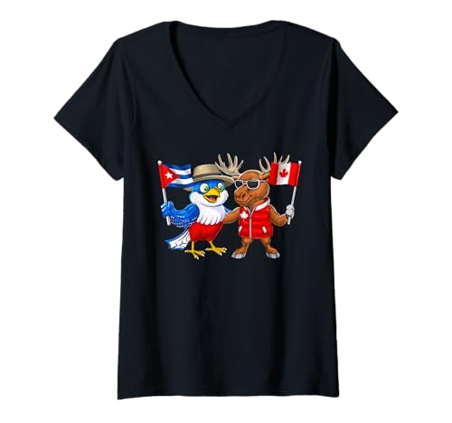 Damen Kuba Kanada Flagge Stolzes kubanisches Erbe Kanadische T-Shirt mit V-Ausschnitt Damen Kuba Kanada Flagge Stolzes kubanisches Erbe Kanadische T-Shirt mit V-Ausschnitt von Cuba Flag Cuban Heritage