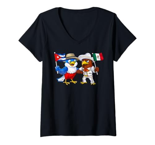 Damen Kuba Mexiko Flagge Stolzes kubanisches Erbe Mexikanische T-Shirt mit V-Ausschnitt von Cuba Flag Cuban Heritage