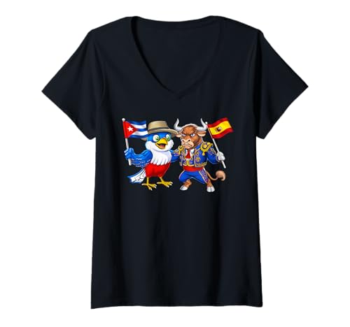 Damen Kuba Spanien Flagge Stolzes spanisches Erbe Kubanische T-Shirt mit V-Ausschnitt Damen Kuba Spanien Flagge Stolzes spanisches Erbe Kubanische T-Shirt mit V-Ausschnitt von Cuba Flag Cuban Heritage