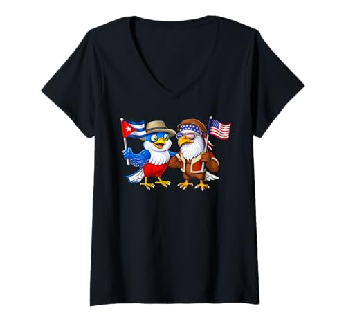Damen Kuba USA Amerikanische Flagge Stolzes kubanisches Erbe T-Shirt mit V-Ausschnitt Damen Kuba USA Amerikanische Flagge Stolzes kubanisches Erbe T-Shirt mit V-Ausschnitt von Cuba Flag Cuban Heritage