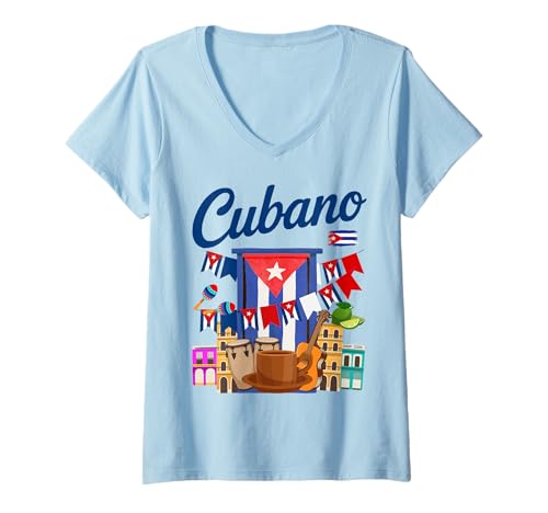 Damen Cuban Flag Outfit Ideen für Kinder & hispanische Kuba Flagge T-Shirt mit V-Ausschnitt von Cuba Flag & Cuban Souvenir Costume Ideas For Men