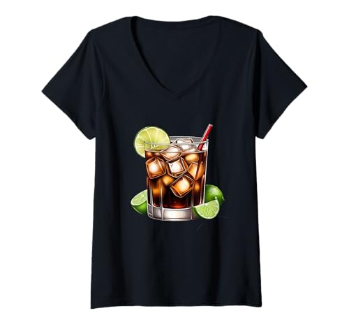 Damen Rum und Cola Cocktail T-Shirt mit V-Ausschnitt von Cuba Libre Mixed Drink Beverage