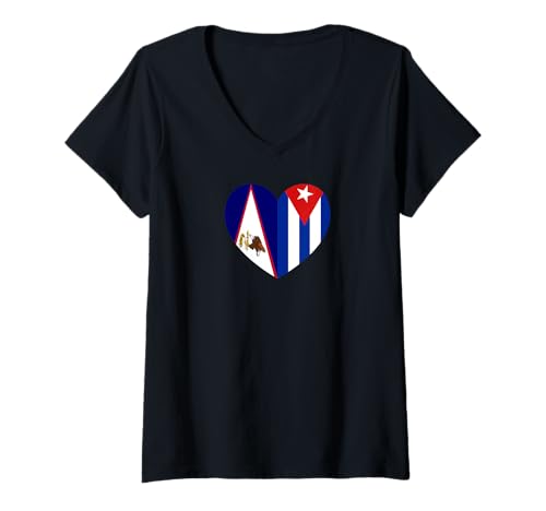 Damen American Samoa and Cuba Flags: Heart Shaped Unity T-Shirt mit V-Ausschnitt von Cuba Love Pride Merch