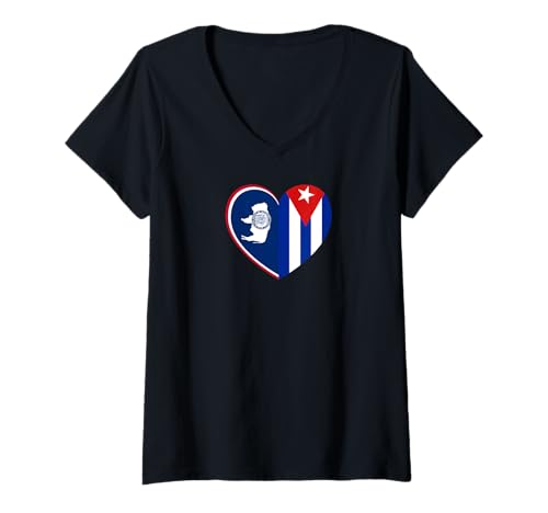 Damen Wyoming and Cuba Flags: Heart Shaped Unity T-Shirt mit V-Ausschnitt von Cuba Love Pride Merch